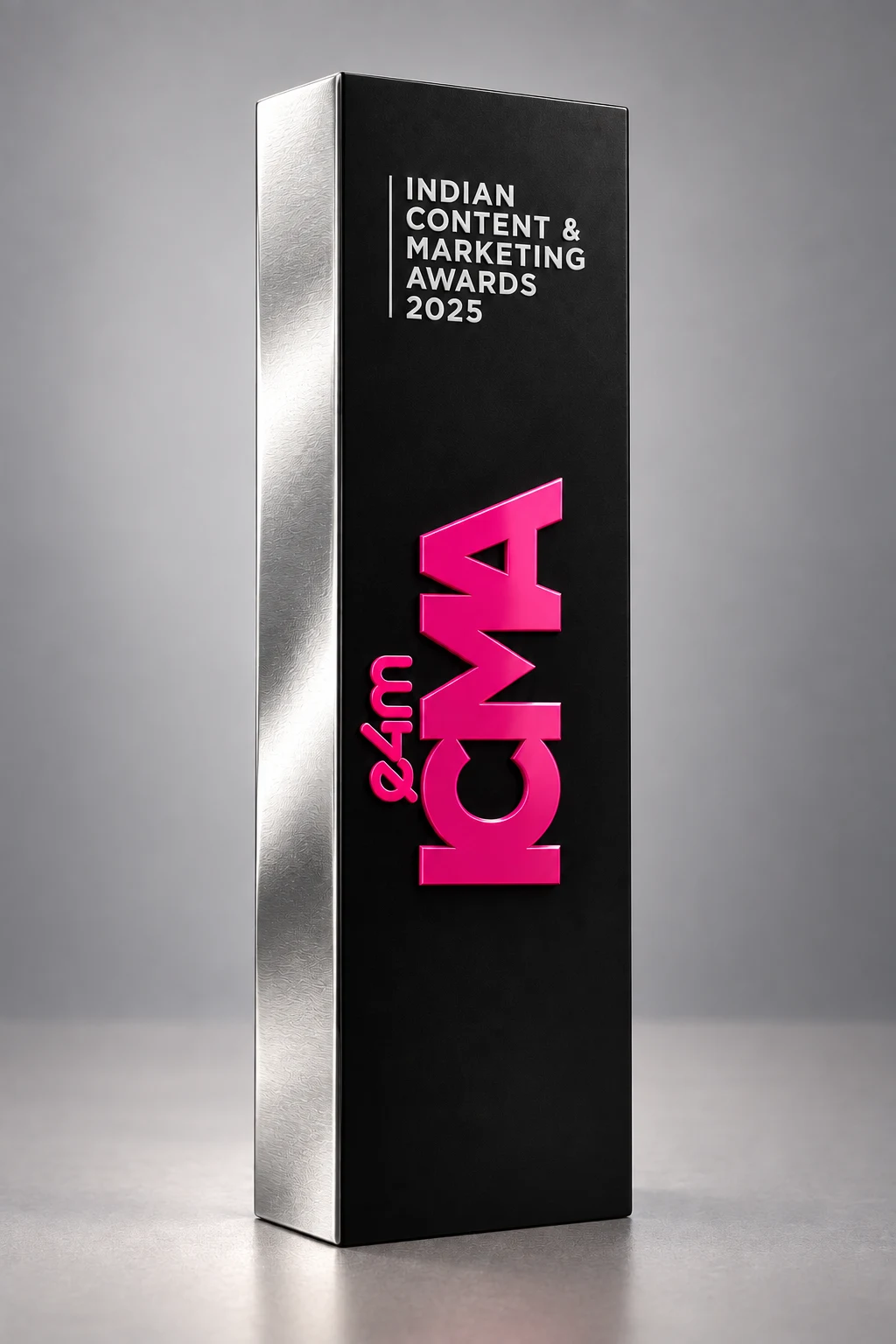 Editorial silver trophy artwork inspired by the ICMA Awards