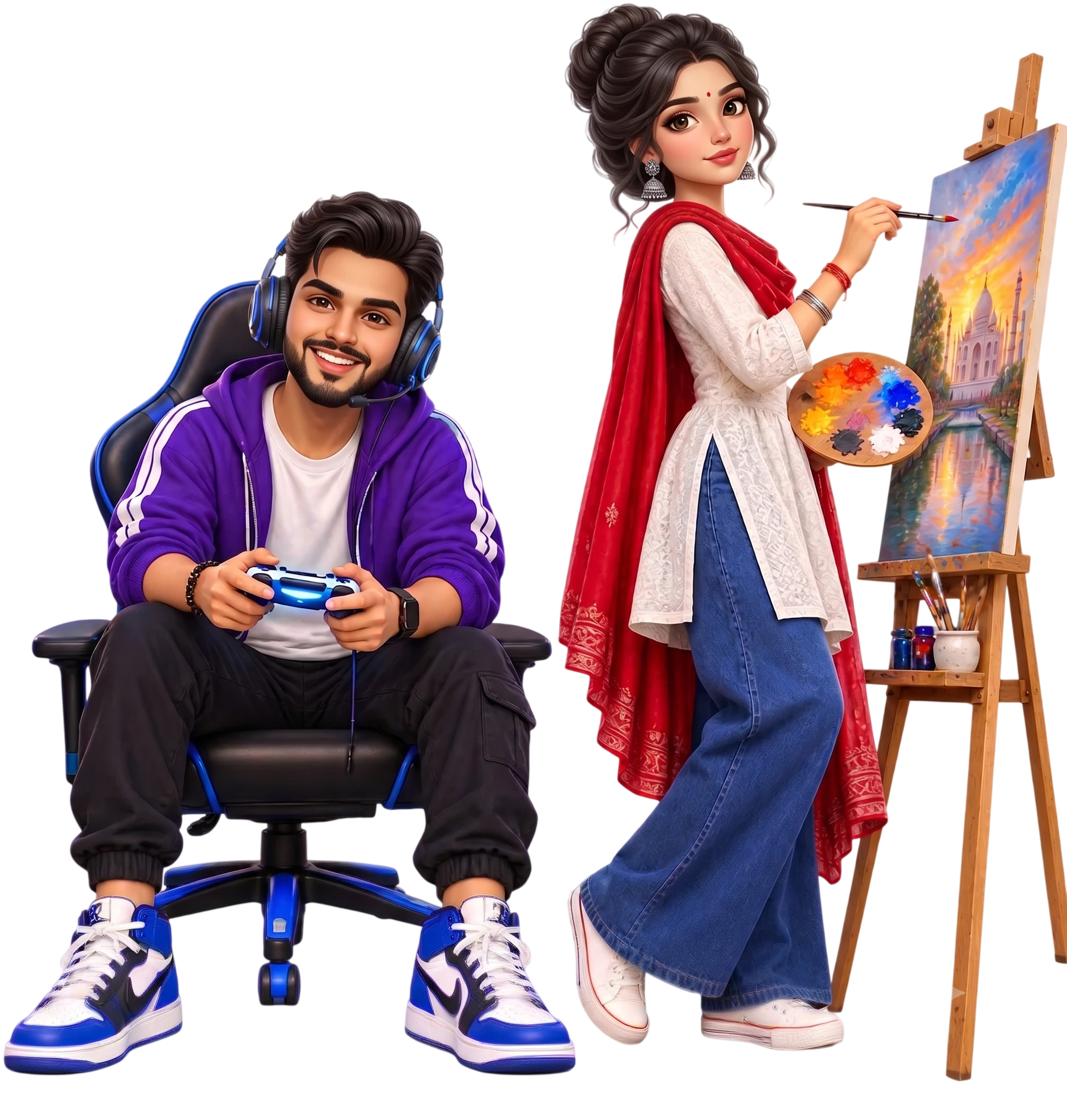 Two Indian creators gaming and painting content