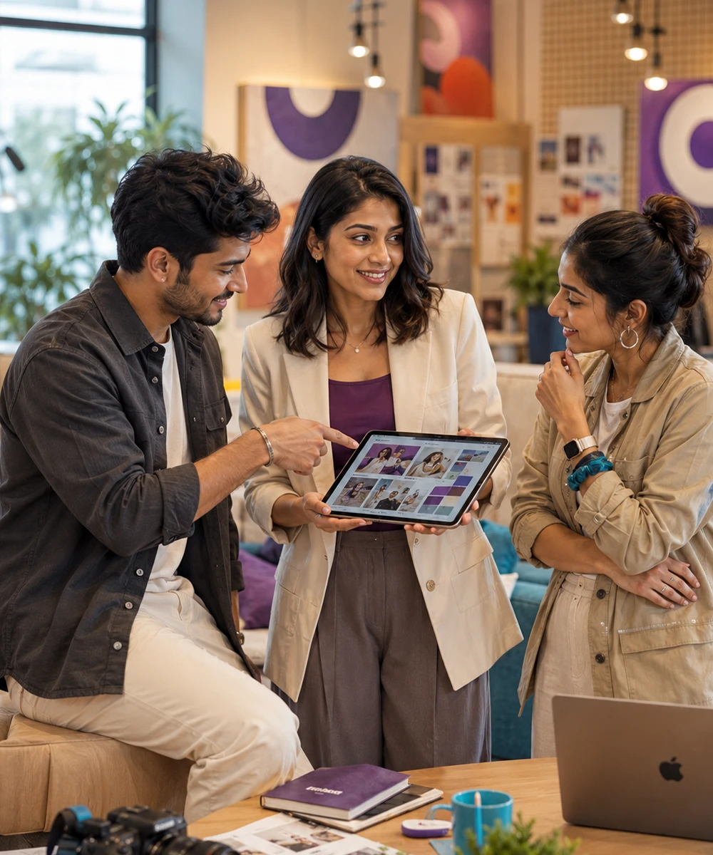 Brand and creator partners reviewing a campaign together